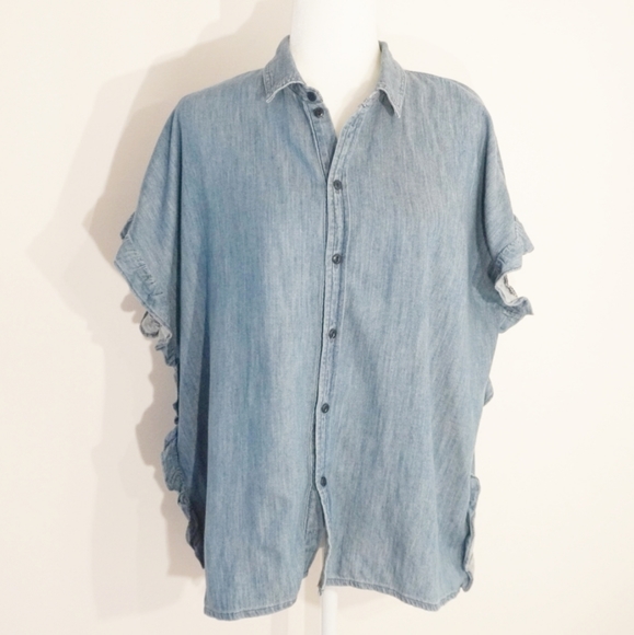 MADEWELL Oversized Side Ruffle Chambray Top/Blouse - Picture 3 of 7